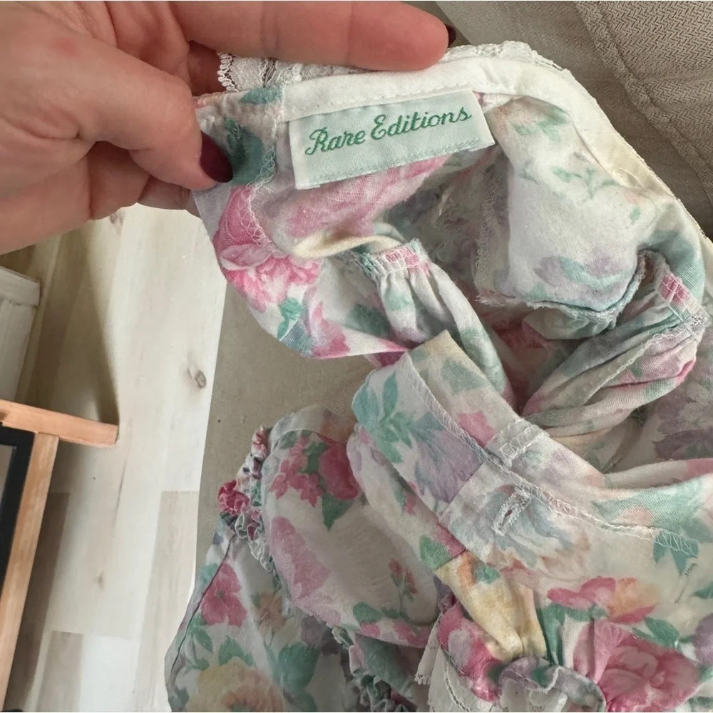 💐Vintage 1980s Rare Editions Baby Romper Floral Lace Bubble Romper collar ruffle